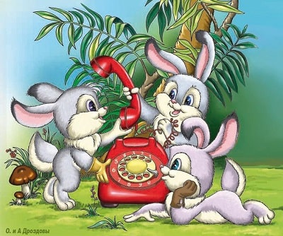 Зайчишки звонят по телефону