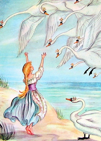 Принцесса встретила на озере своих братьев-лебедей.