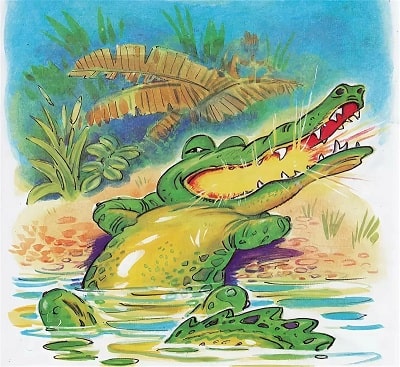 Злой крокодил лежит и солнце в зубах держит