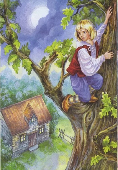 Мальчик с пальчик влез на дерево и увидел вдалеке дом
