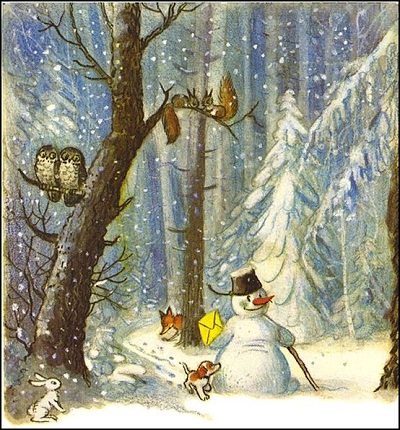 Пошел снеговик в лес, понес письмо