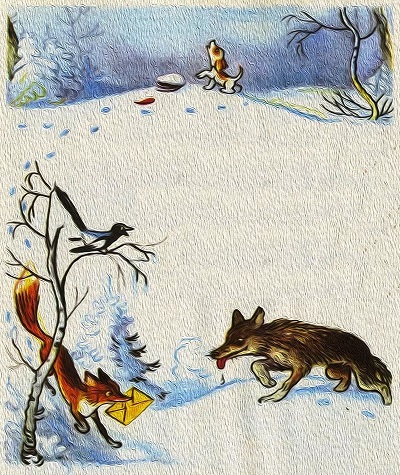 Лиса и волк украли письмо, рассчитывая, что Дед Мороз их наградит